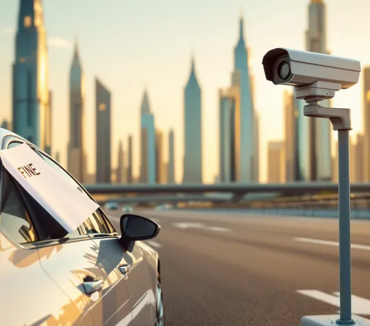 RTA traffic fine notice on a car windshield in Dubai, 2026