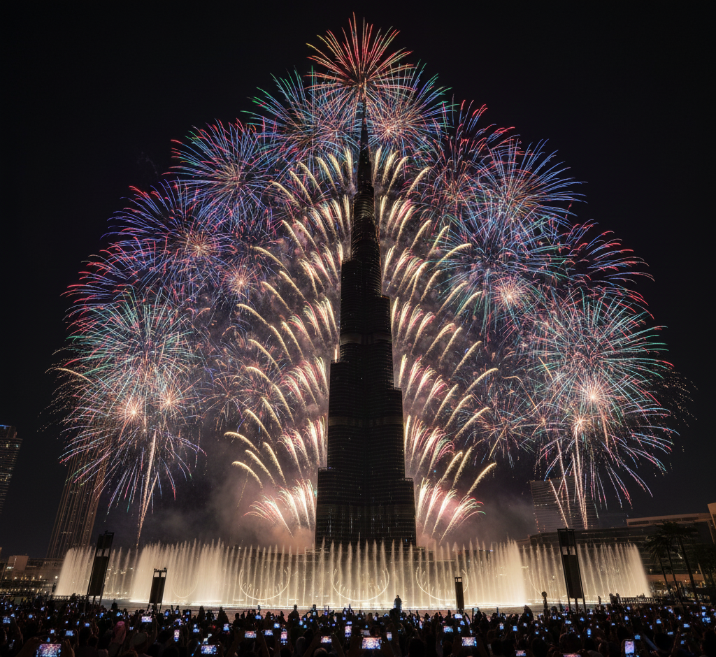  Burj Khalifa firework ignites Downtown-position early for the symphony